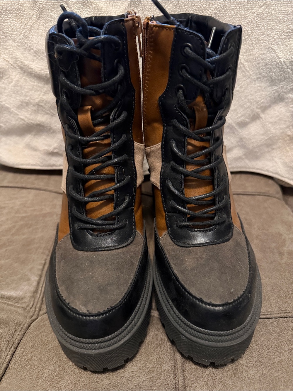 Steve Madden Tri-Tone Chunky Lace-Up Platform Boots - Picture 2 of 8